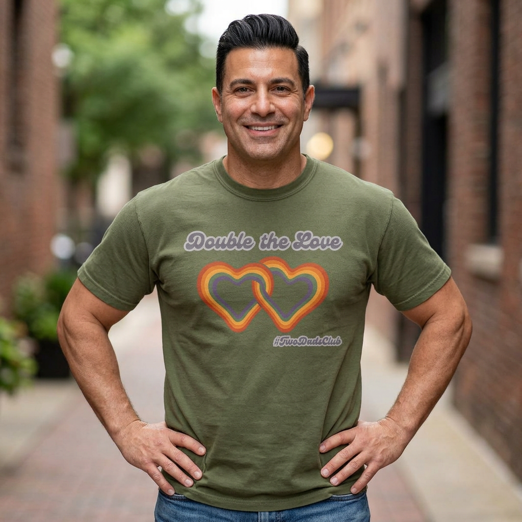 Double the Love, Two Dads, Retro Rainbow Hearts T-shirt