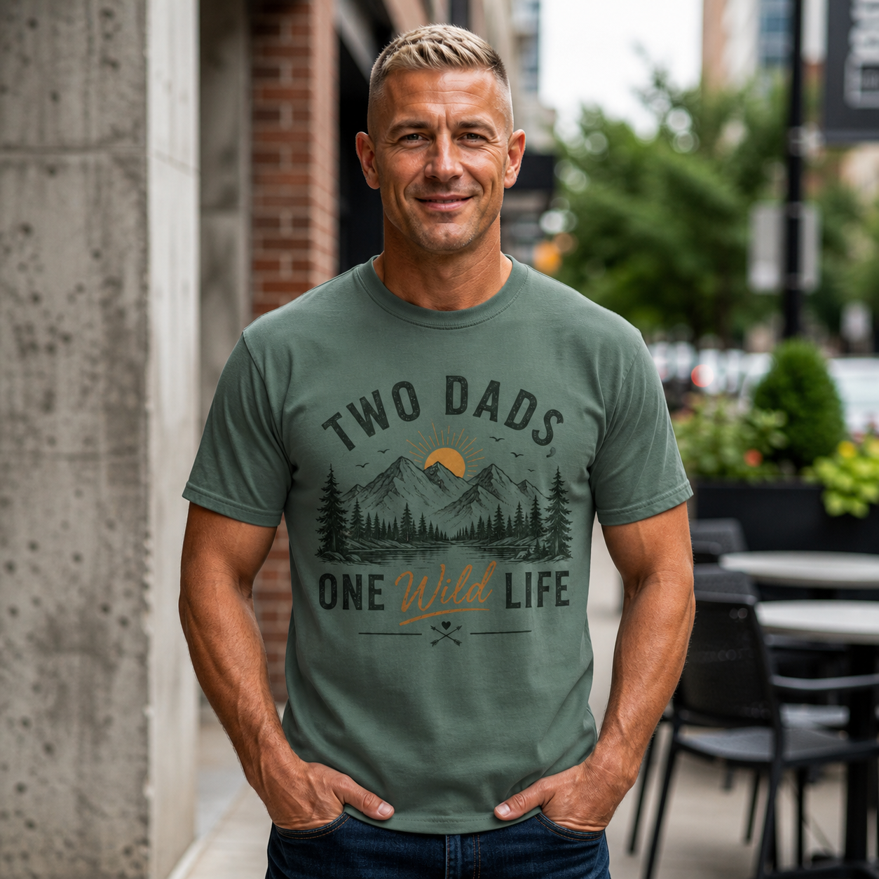 Two Dads One Wild Life T-shirt | Mountain Camping Illustration